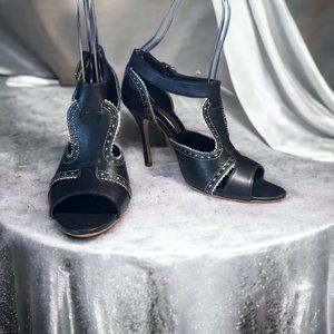 Rupert Sanderson Black Spectator Cut Out Open Toe Leather Heels 39